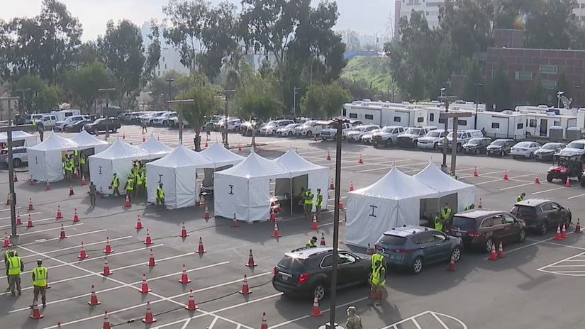 First mass vaccination site staffed by active duty service members opens at Cal State LA