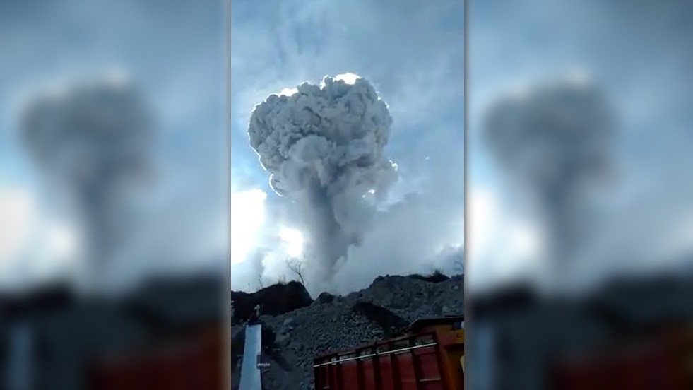 Indonesian volcano spews towering column of ash, gas