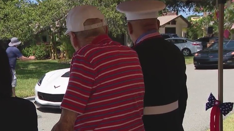 Drive-by birthday parade held for WWII veteran
