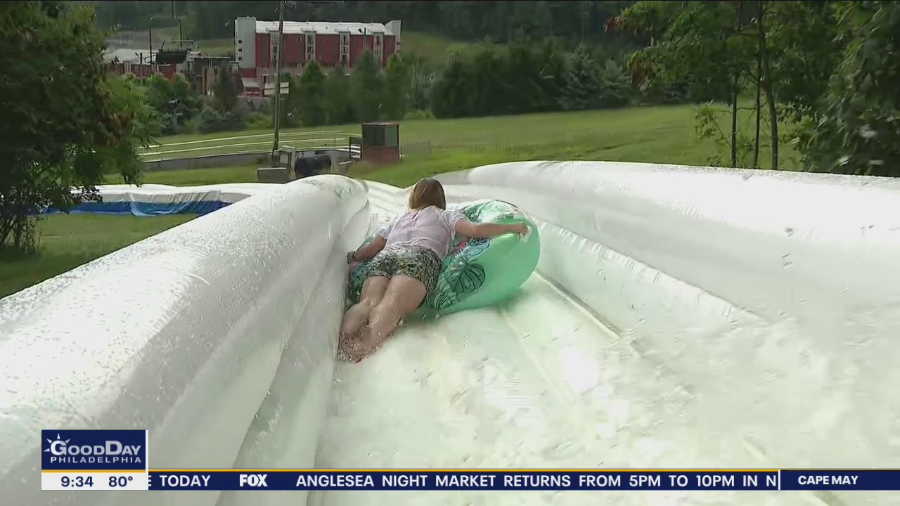 Jenn hits the waterslide at Bear Creek Mountain Resort