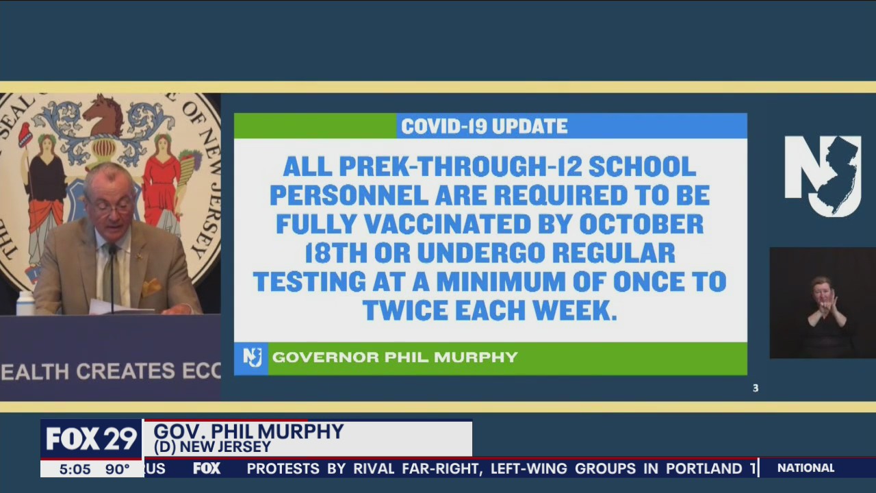 Gov. Murphy to require vaccines or testing for staff at all NJ schools