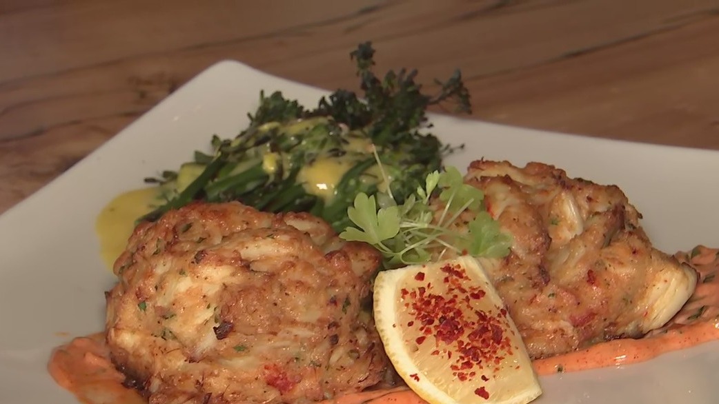 Crab cakes at Ouzo Bay