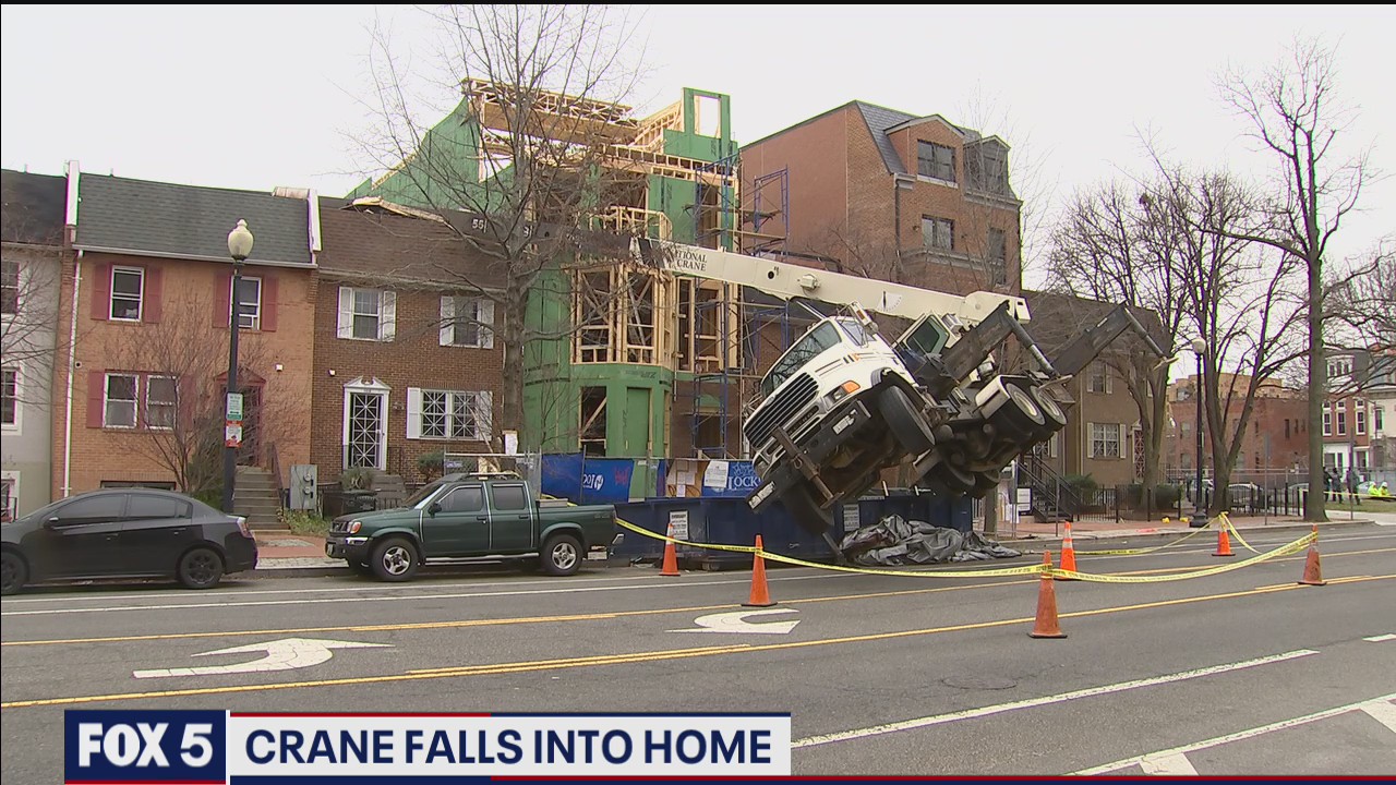 Crane falls into home