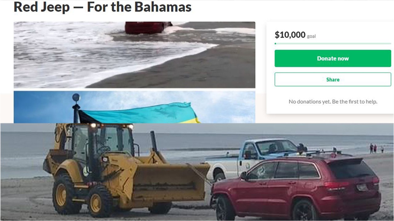 Owners of Jeep left on beach amid Dorian raising money for Bahamas disaster relief