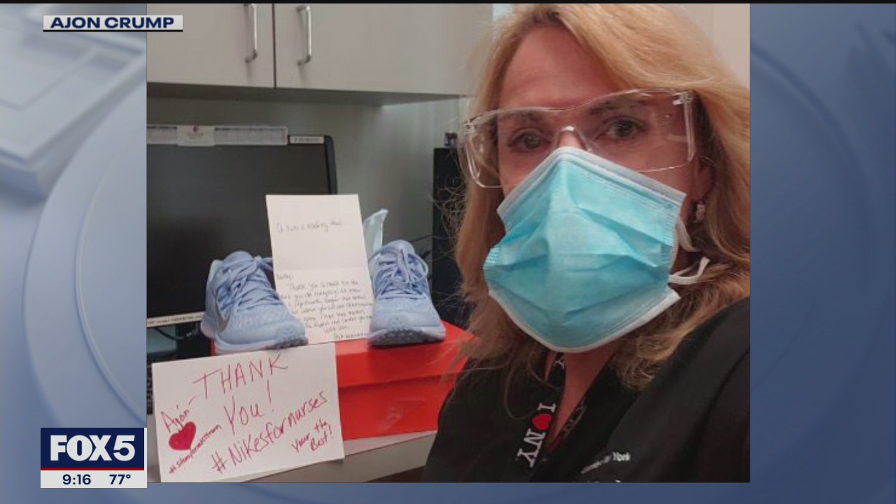 Woman donates sneakers to nurses