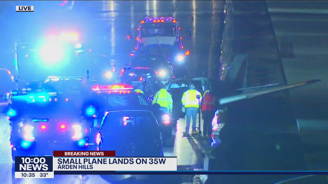 Small plane crashes into vehicle after landing on I-35W Wednesday night