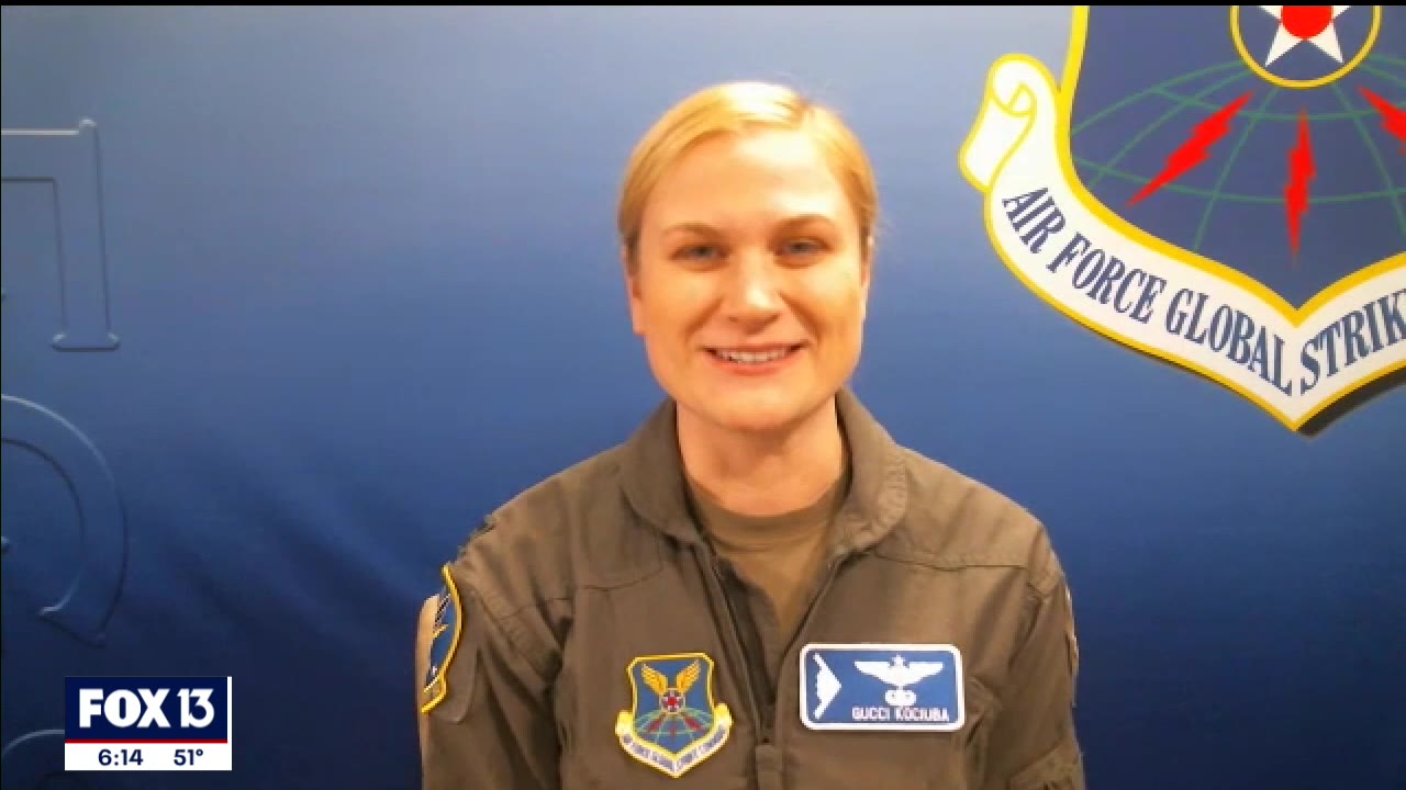 Female bomber pilot leading Super Bowl flyover