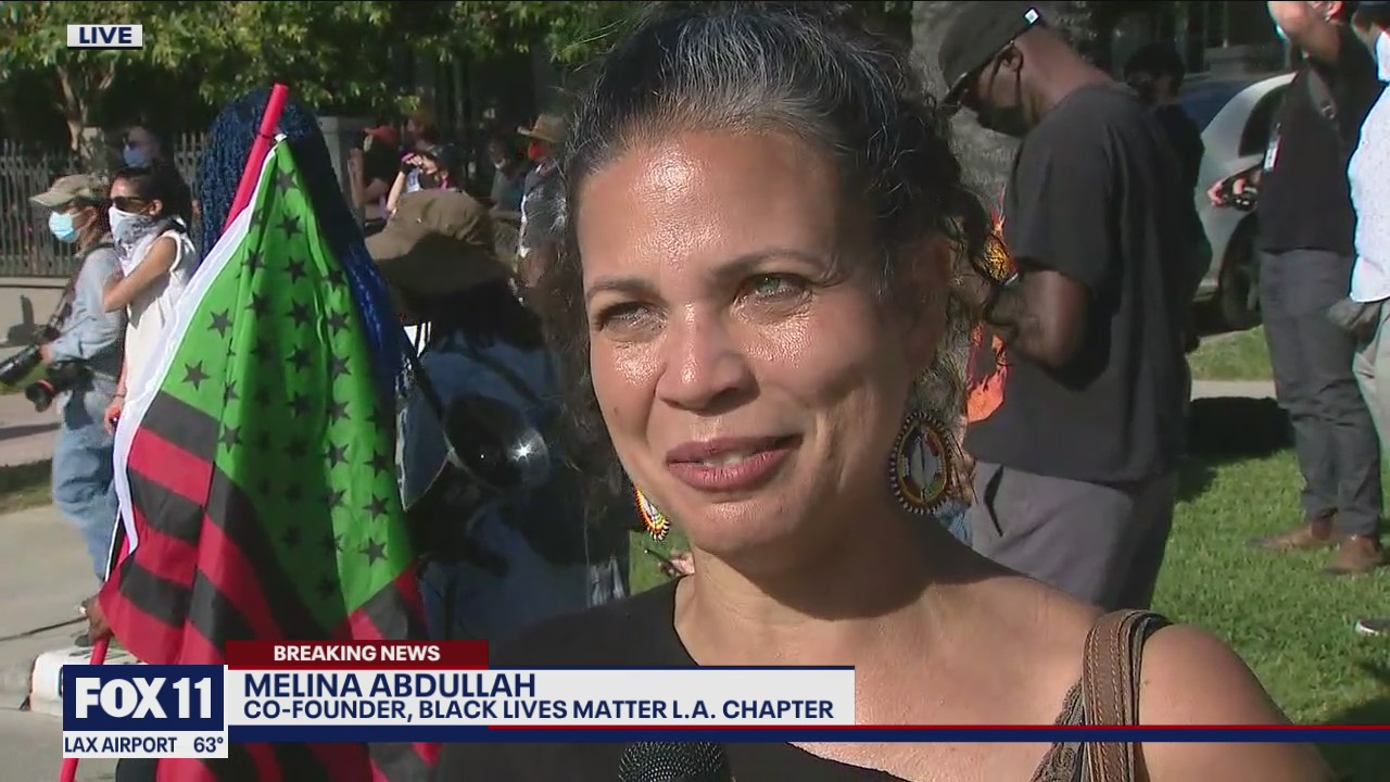 BLM-LA's Melina Abdullah calls to 'defund the police' at protest outside Garcetti's home