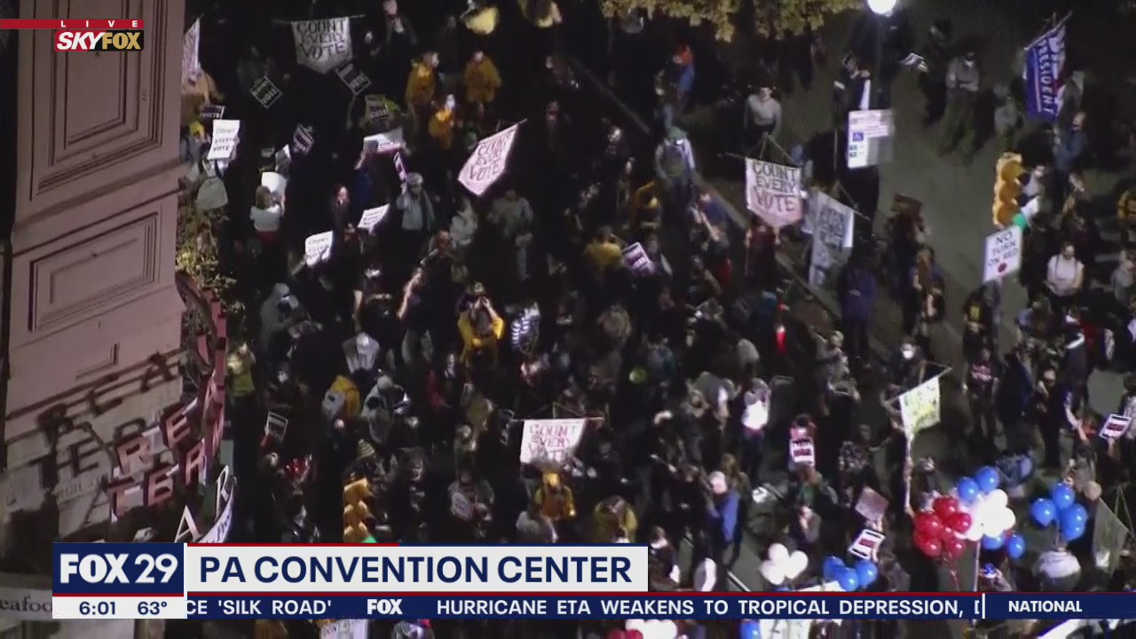 Protesters continue outside Pennsylvania Convention Center amid Trump campaign's push to halt vote counting