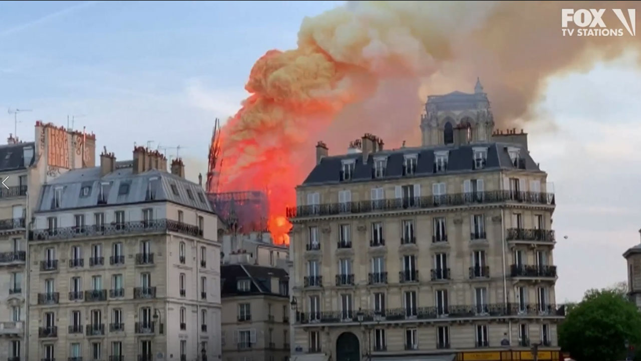 Notre Dame Cathedral spire collapses during massive blaze