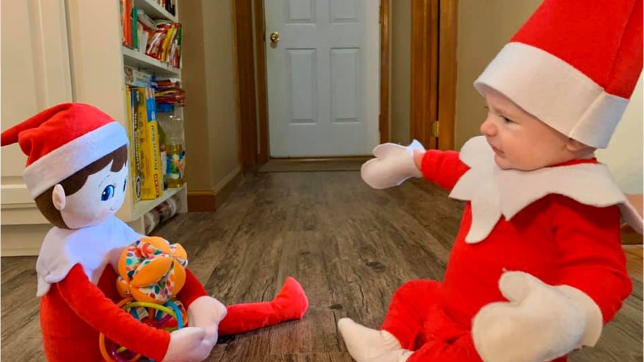 Mom turns baby into adorable real-life Elf on the Shelf