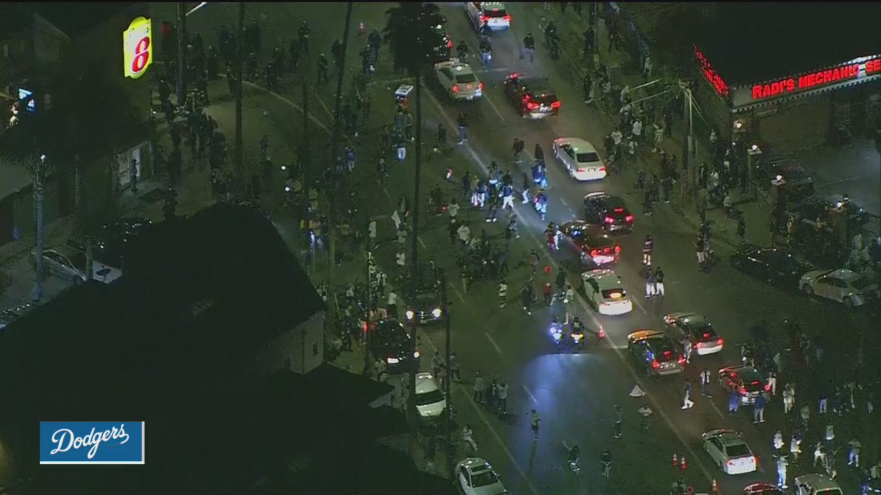 Dodger fans celebrate on the streets of Echo Park