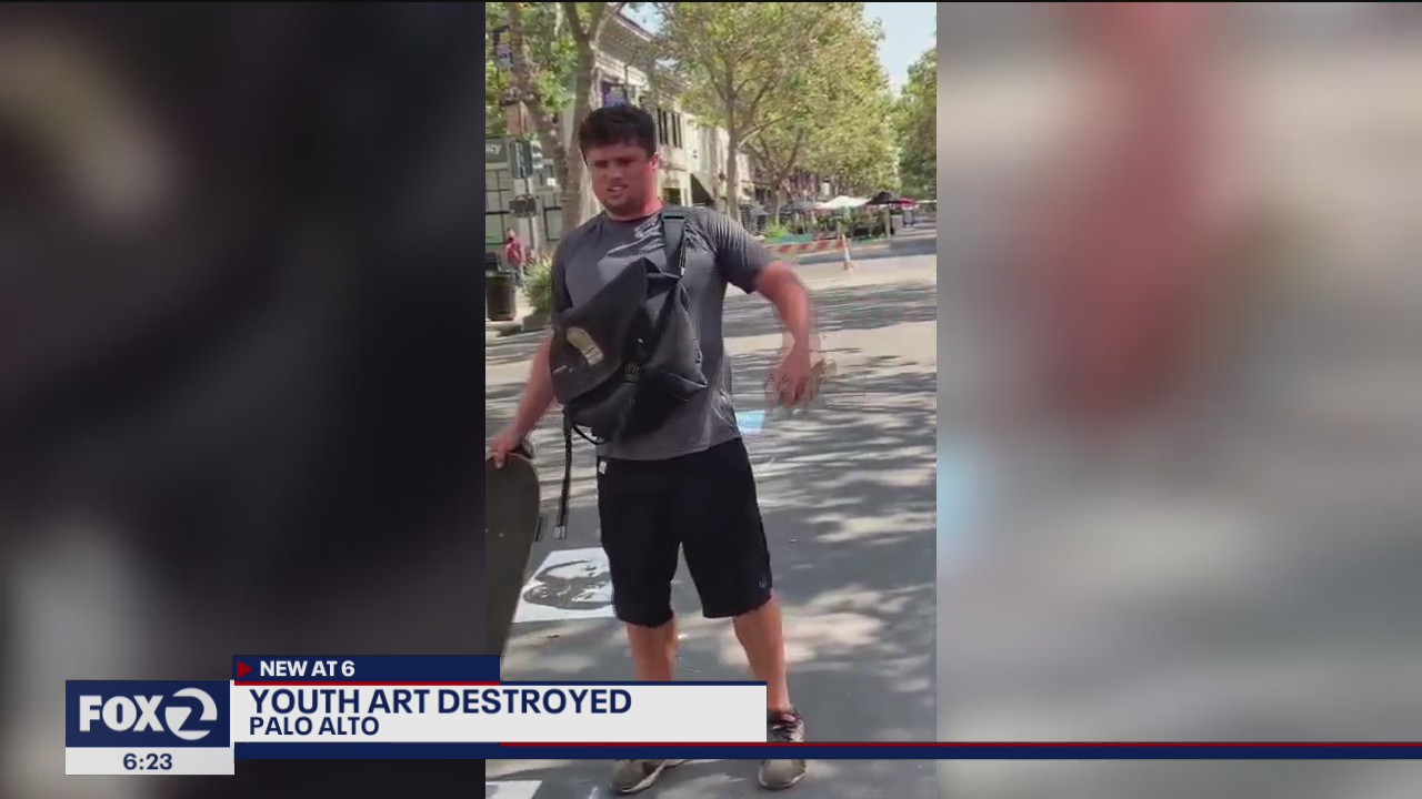 Man destroys youth art in Palo Alto, spray paints 'MAGA'