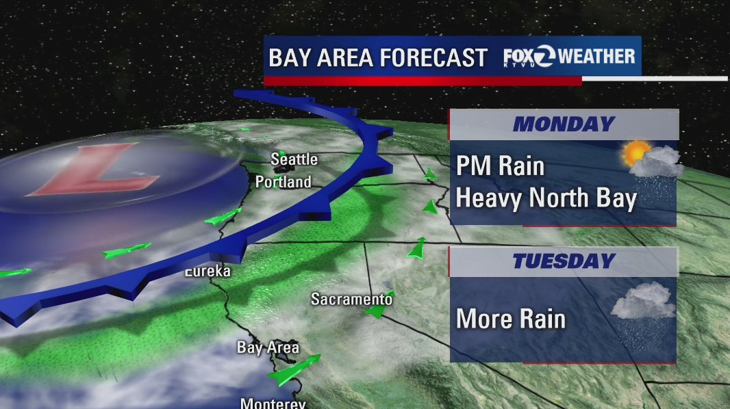 Mostly dry Sunday afternoon, rain returns in the afternoon on Monday