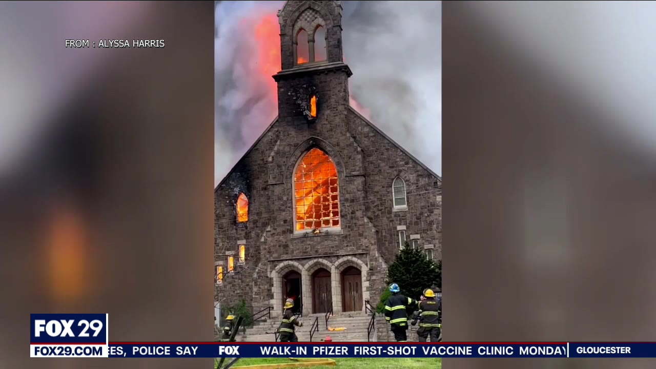 Crews battle 2-alarm fire at defunct St. Leo's Church in Tacony
