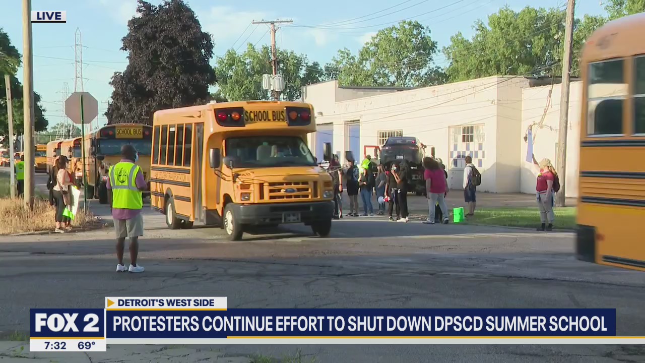 Protests against Detroit school's reopening continue with Monday morning bus blockage