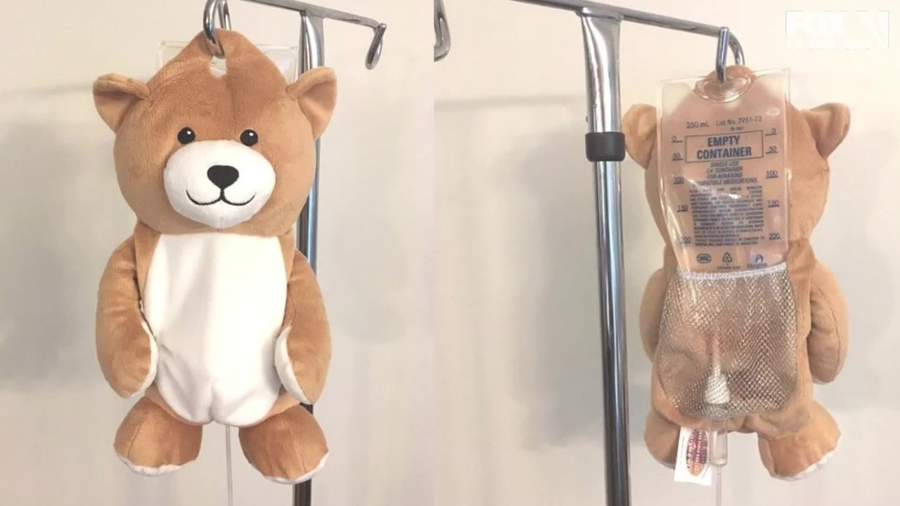 Girl invents teddy bear covers to hide IV bags