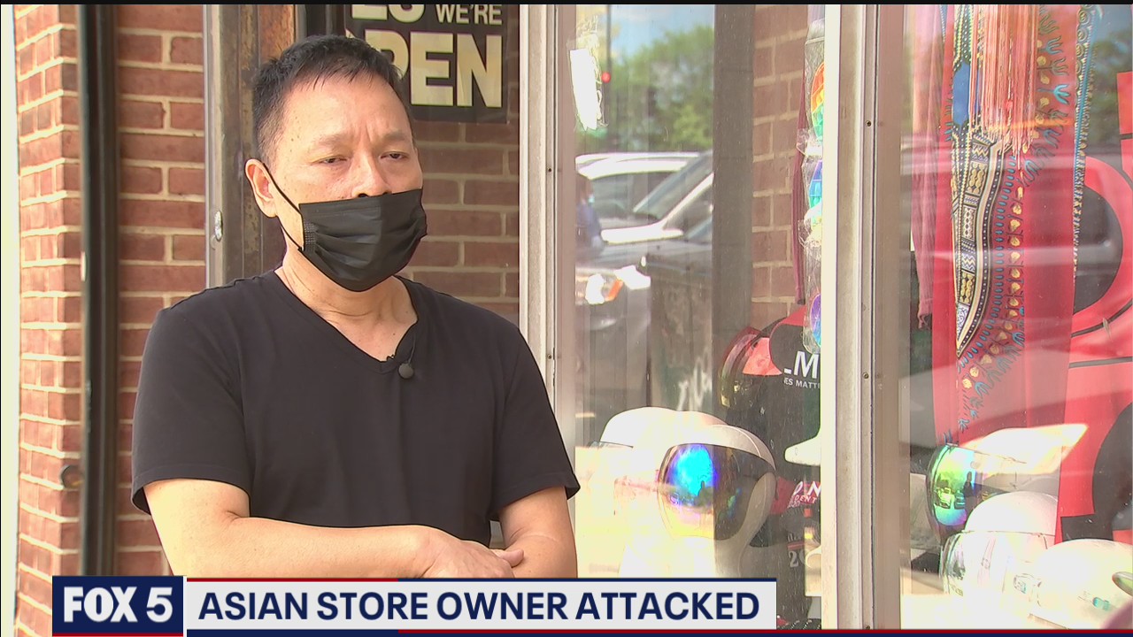 Attack on Asian shop owner caught on camera