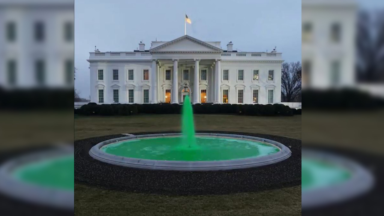 White House fountain dyed green for St. Patrick's Day
