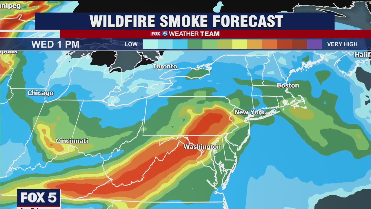 Wildfire smoke from the west filters sunshine in the DC region Tuesday and Wednesday