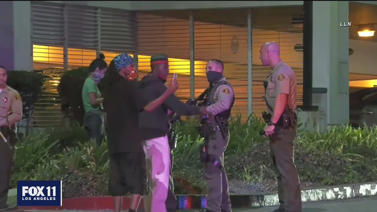 Protesters outside hospital where two LASD deputies recovering