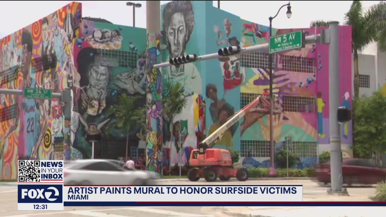 Artist paints mural to honor Surfside victims