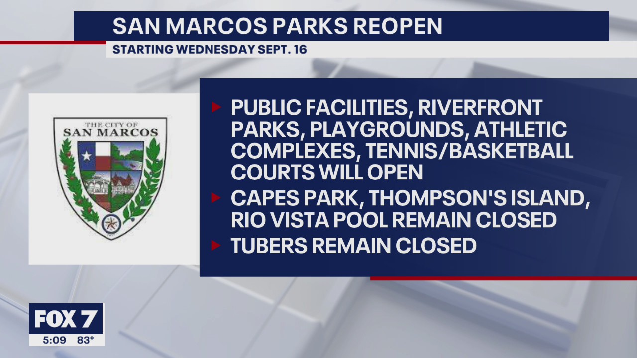 City of San Marcos reopening parks, river access, and facilities