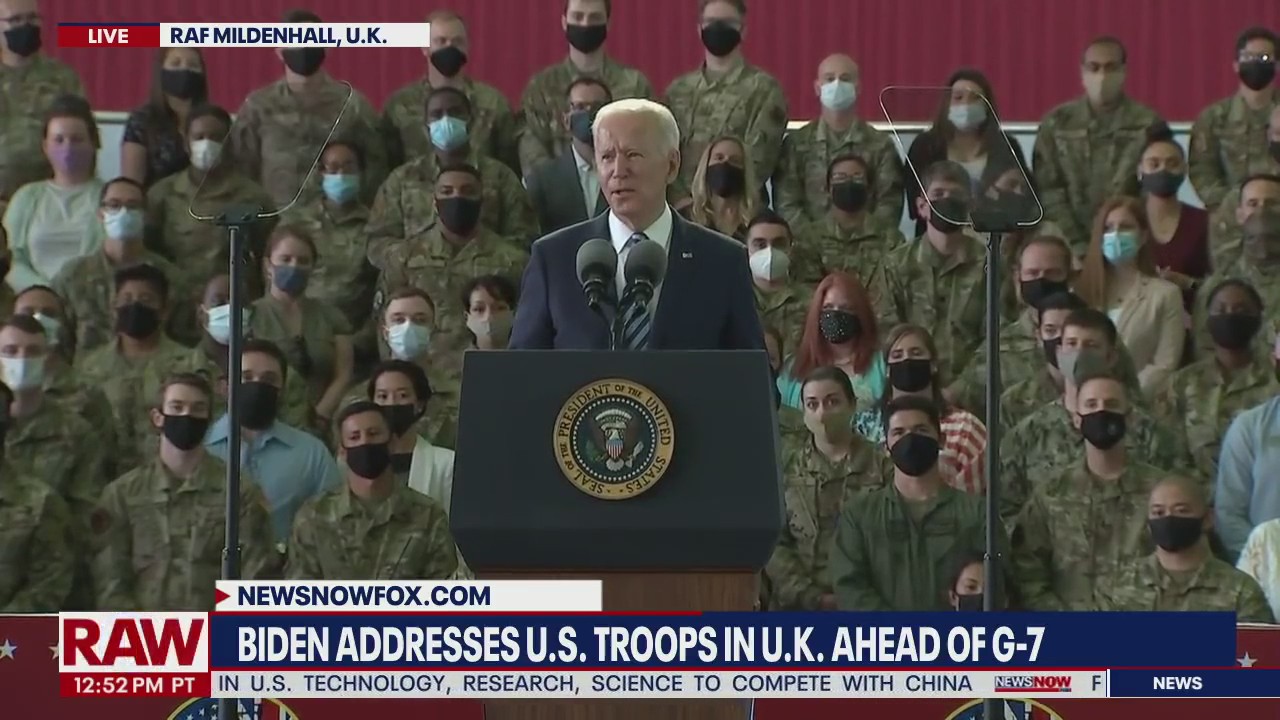 President Biden speaks to U.S. troops in U.K. ahead of G-7, NATO Summits