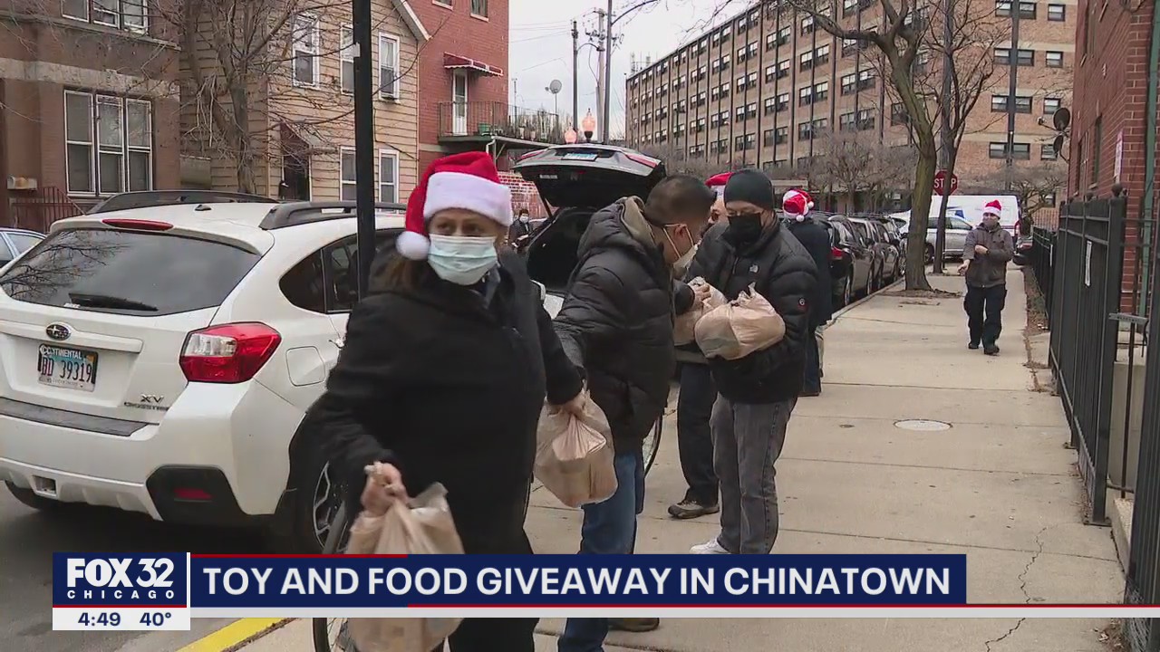 Toy and food giveaway in Chinatown