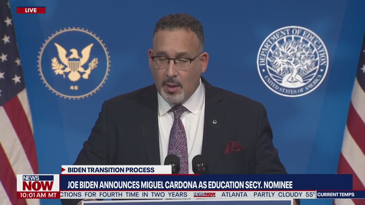 Dr. Miguel Cardona gives remarks after being tapped as Biden's education secretary pick
