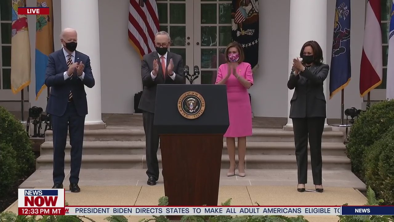 Biden, Harris, Democratic leaders give remarks on the COVID-19 stimulus bill at the White House Rose Garden