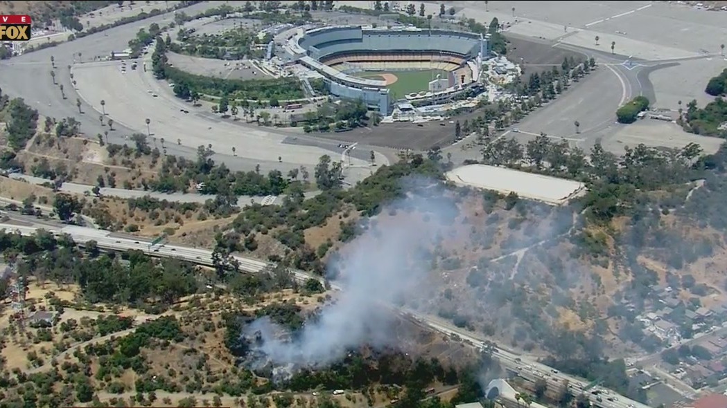 Brush fire breaks out near Dodger Stadium