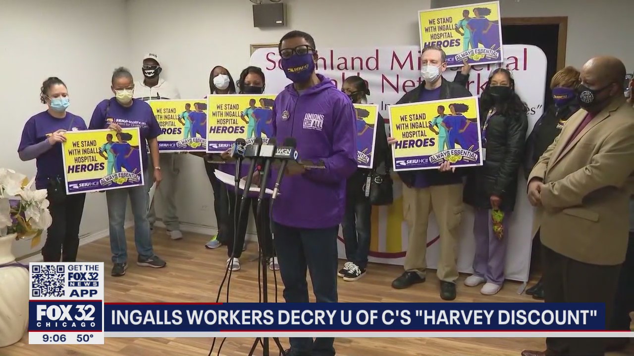 Workers at University of Chicago Medicine in Harvey say it's not fair that north suburban workers get paid more