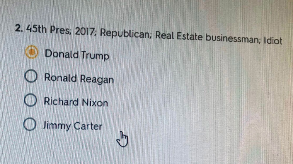 Middle school teacher in hot water over Trump 'idiot' quiz question