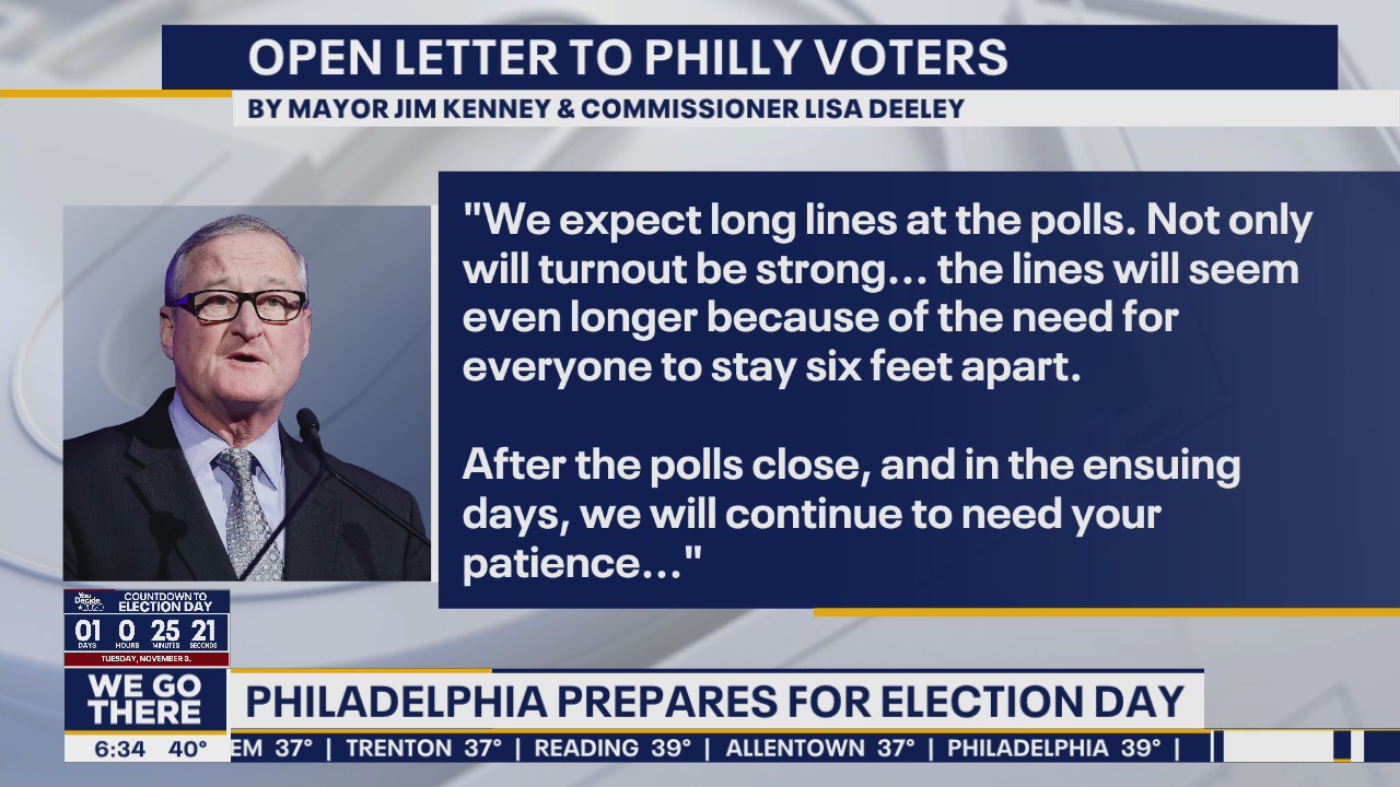 Mayor Kenney pens open letter to Philadelphia ahead of Election Day, calls for patience