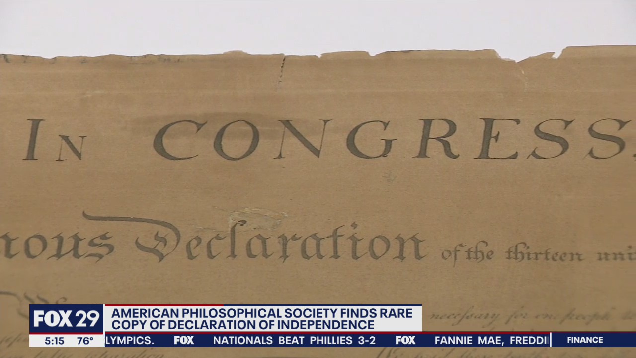 American Philosophical Society finds rare copy of Declaration of Independence