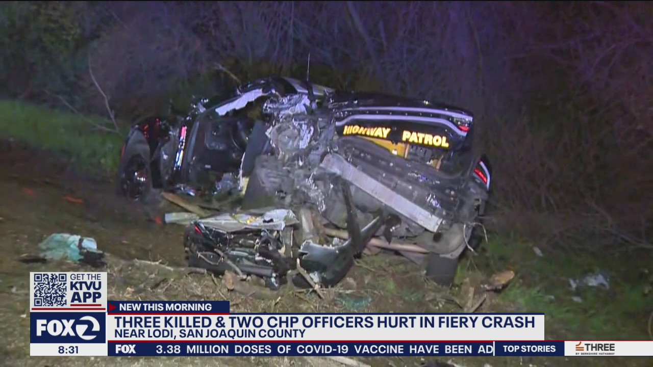 3 killed, 2 CHP officers hurt in fiery crash