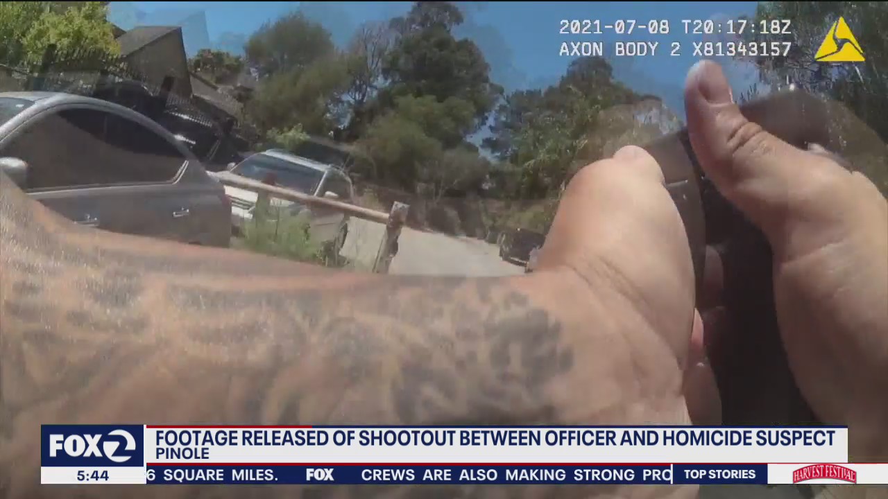 Footage released of shootout between Pinole officer and homicide suspect