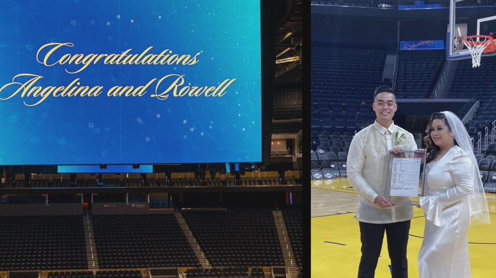 Warriors super fans marry at Chase Center