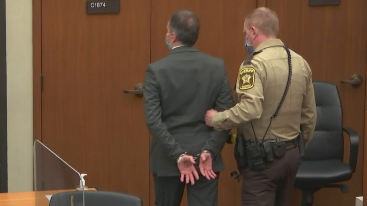 Derek Chauvin handcuffed after judge revokes bail following guilty verdict