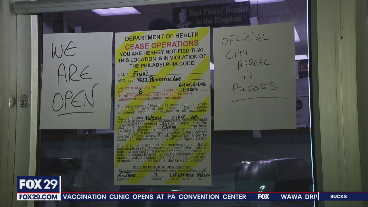 Fink's Hoagies owner says 'enough is enough' after being shut down by city