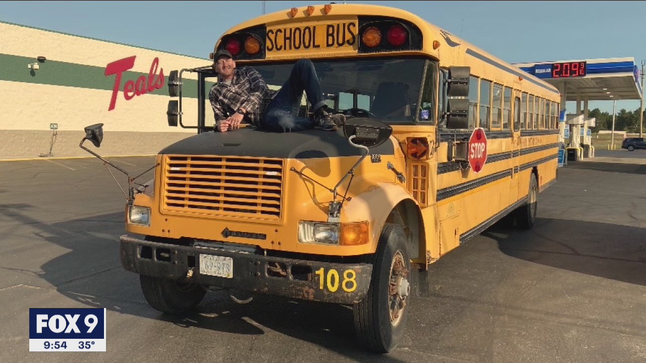 Minnesota man works to convert old school bus into custom RV