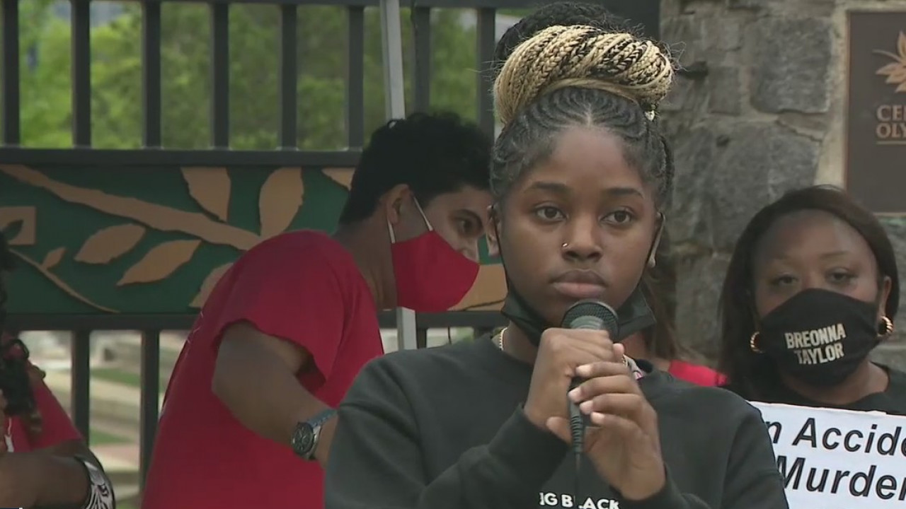 Grady HS student speaks at protest