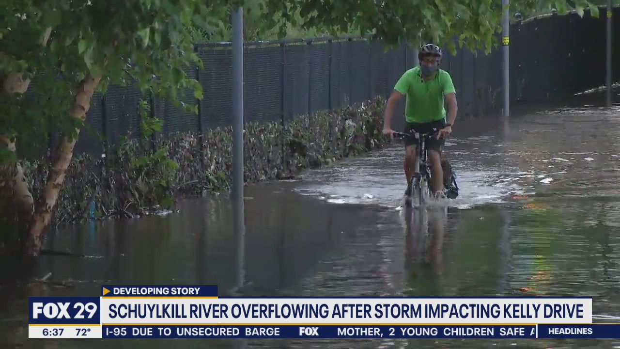 Schuylkill River overflows during tropical storm causing flooding