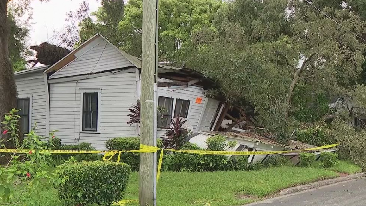 Woman rescued after tree falls on home