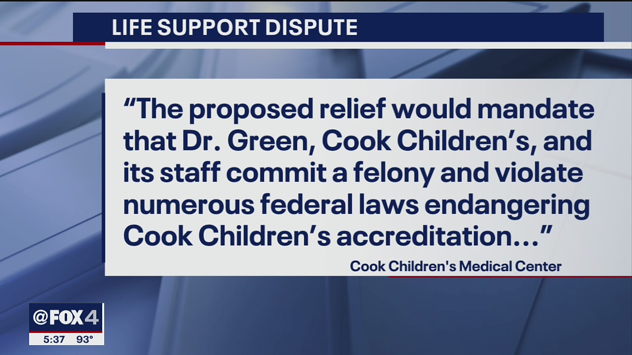 Cook Children's argues out-of-state doctor performing surgery on baby Tinslee Lewis would be illegal
