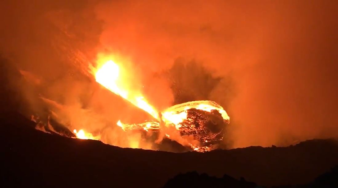 Lava pours from erupting Kilauea Volcano