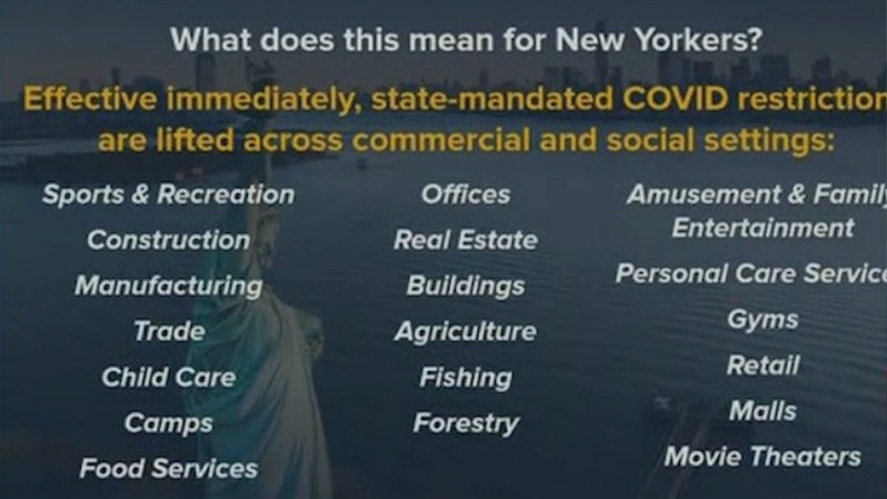 Restrictions lifted in NY