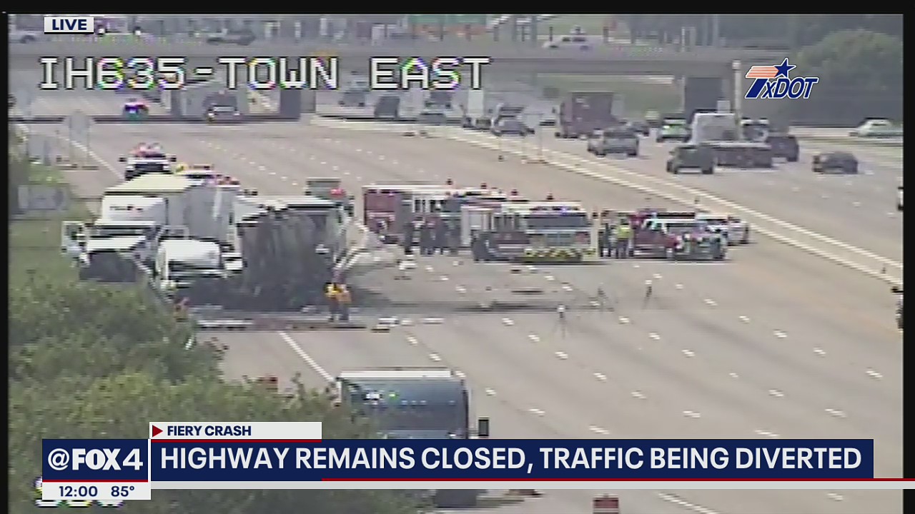 I-635 in Mesquite remains closed after fiery crash