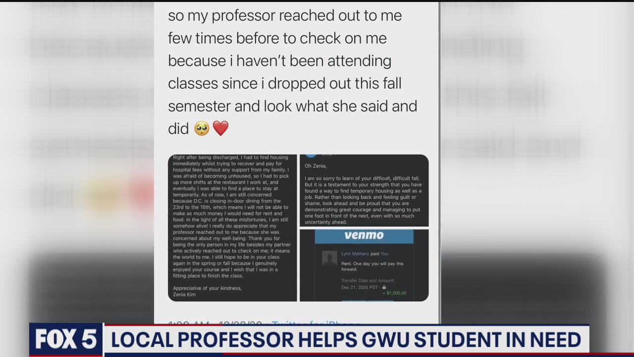 Local professor helps GWU student in need